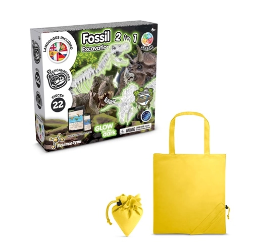 2 in 1 Fossil Excavation Kit V. Juego educativo suministrado con una bolsa de regalo plegable de 190T
