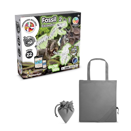 gray 2 in 1 Fossil Excavation Kit V. Juego educativo suministrado con una bolsa de regalo plegable de 190T