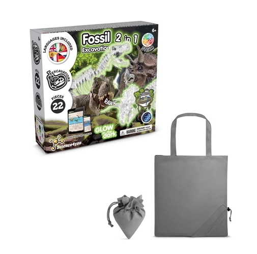 2 in 1 Fossil Excavation Kit V. Juego educativo suministrado con una bolsa de regalo plegable de 190T