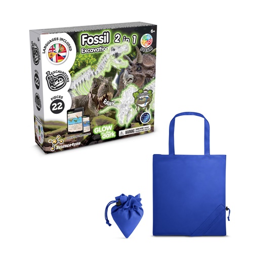 azul royal 2 in 1 Fossil Excavation Kit V. Juego educativo suministrado con una bolsa de regalo plegable de 190T