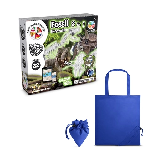 2 in 1 Fossil Excavation Kit V. Juego educativo suministrado con una bolsa de regalo plegable de 190T