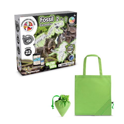 verde claro 2 in 1 Fossil Excavation Kit V. Juego educativo suministrado con una bolsa de regalo plegable de 190T