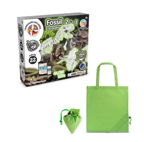 2 in 1 Fossil Excavation Kit V. Juego educativo suministrado con una bolsa de regalo plegable de 190T