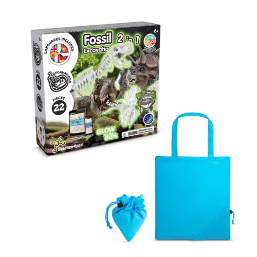 azul claro 2 in 1 Fossil Excavation Kit V. Juego educativo suministrado con una bolsa de regalo plegable de 190T
