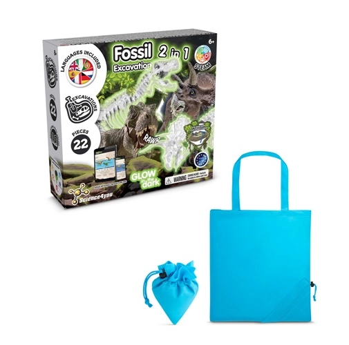 2 in 1 Fossil Excavation Kit V. Juego educativo suministrado con una bolsa de regalo plegable de 190T