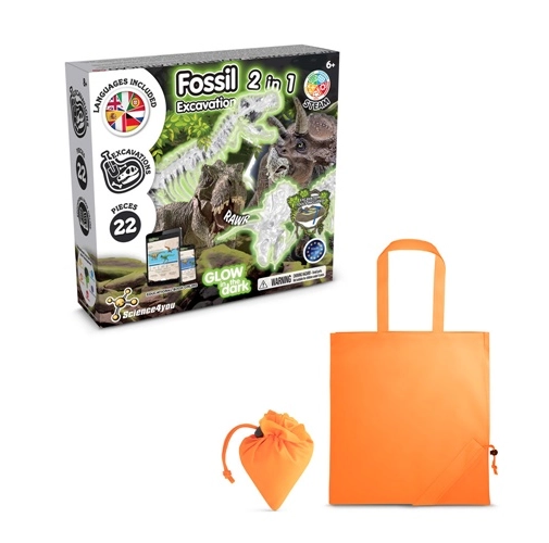 2 in 1 Fossil Excavation Kit V. Juego educativo suministrado con una bolsa de regalo plegable de 190T