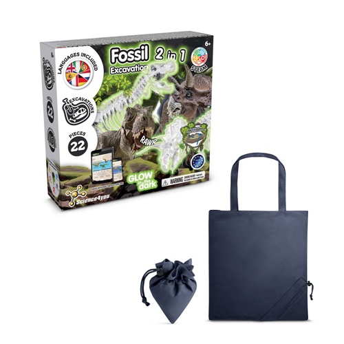 azul marino 2 in 1 Fossil Excavation Kit V. Juego educativo suministrado con una bolsa de regalo plegable de 190T