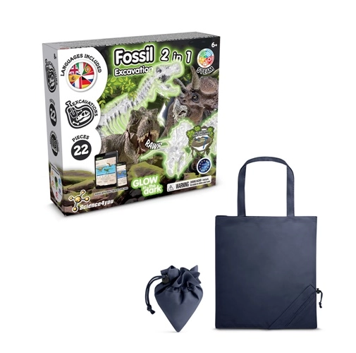 2 in 1 Fossil Excavation Kit V. Juego educativo suministrado con una bolsa de regalo plegable de 190T