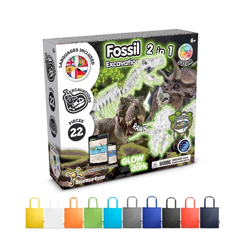 2 in 1 Fossil Excavation Kit V. Juego educativo suministrado con una bolsa de regalo plegable de 190T