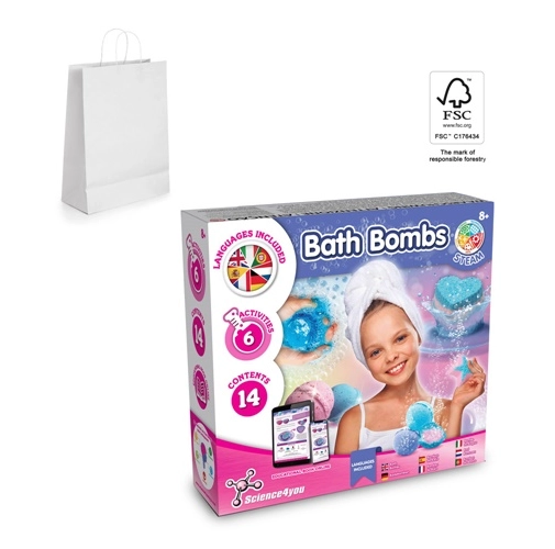 Bath Bombs Kit II. Juguete educativo suministrado con una bolsa de regalo de papel kraft (90 g/m²), fabricado con material certificado FSC™ y otros materiales controlados