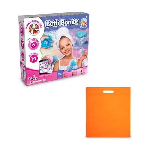 orange Bath Bombs Kit IV. Juguete educativo suministrado con una bolsa de regalo de non woven (80 g/m²)