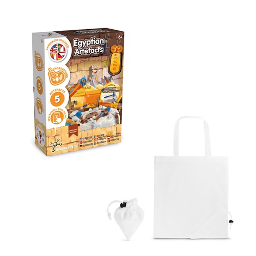 white Ancient Egypt Excavation Kit V. Juego educativo suministrado con una bolsa de regalo plegable de 190T