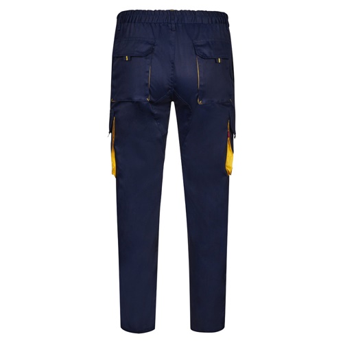 azul marino VL HYPNOS. Pantalón de sarga multibolsillos bicolor (200g/m²), en algodón (35%) y poliéster (65%)