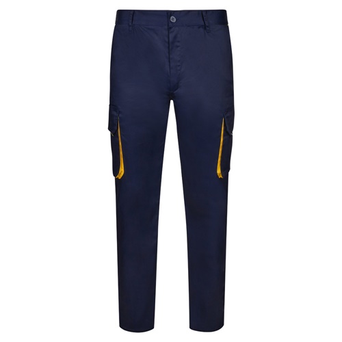 azul marino VL HYPNOS. Pantalón de sarga multibolsillos bicolor (200g/m²), en algodón (35%) y poliéster (65%)