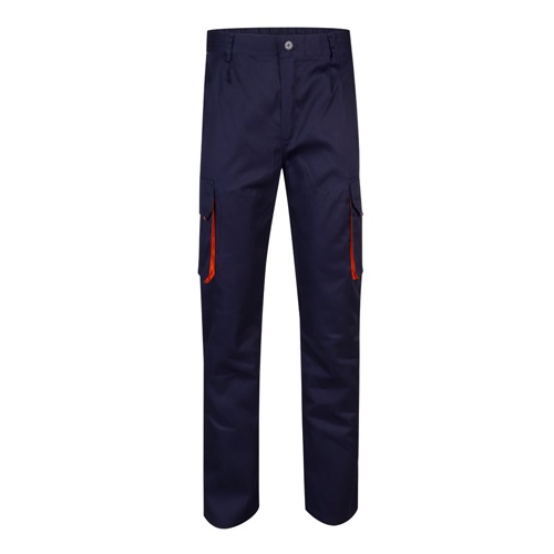 azul marino VL HYPNOS. Pantalón de sarga multibolsillos bicolor (200g/m²), en algodón (35%) y poliéster (65%)