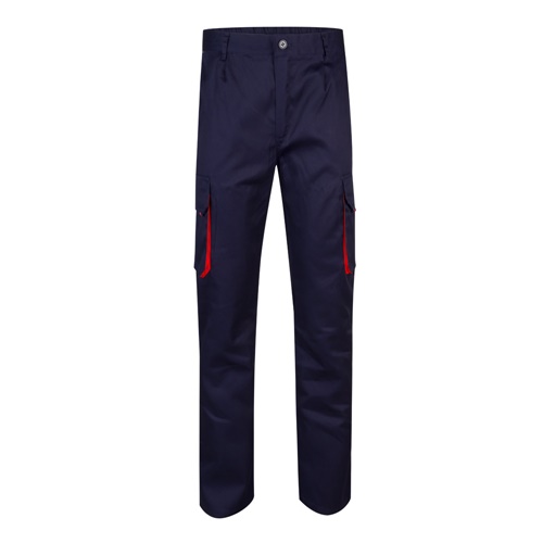 azul marino VL HYPNOS. Pantalón de sarga multibolsillos bicolor (200g/m²), en algodón (35%) y poliéster (65%)