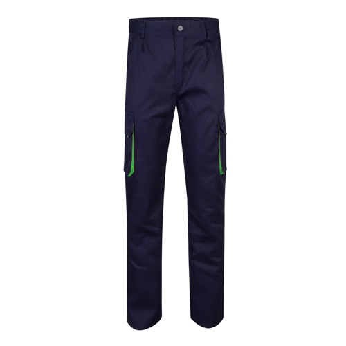 azul marino VL HYPNOS. Pantalón de sarga multibolsillos bicolor (200g/m²), en algodón (35%) y poliéster (65%)