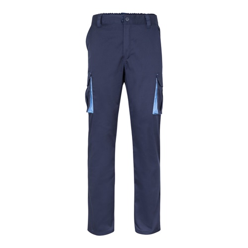 azul marino VL HYPNOS. Pantalón de sarga multibolsillos bicolor (200g/m²), en algodón (35%) y poliéster (65%)