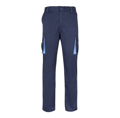 azul marino VL HYPNOS. Pantalón de sarga multibolsillos bicolor (200g/m²), en algodón (35%) y poliéster (65%)