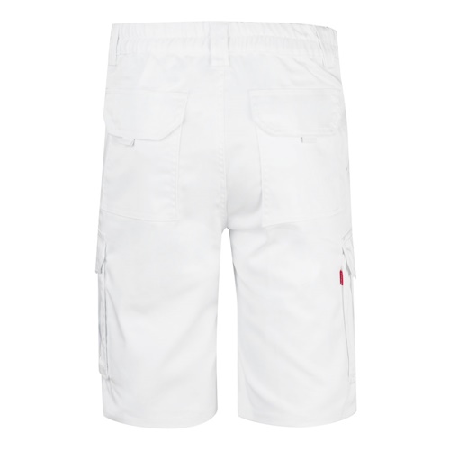 white VL HEBE. Bermudas elásticas multibolsillos (240g/m²), en algodón (46%), EME (38%) y poliéster (16%)