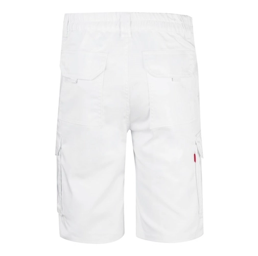 white VL HEBE. Bermudas elásticas multibolsillos (240g/m²), en algodón (46%), EME (38%) y poliéster (16%)