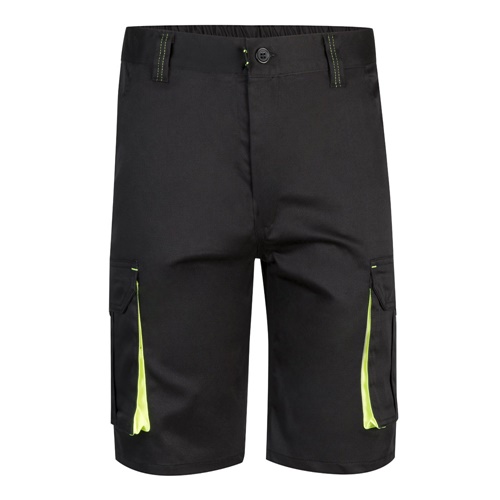 black VL HEMERA. Bermudas elásticas bicolor y multibolsillos (240 g/m²), en algodón (46%), EME (38%) y poliéster (16%)