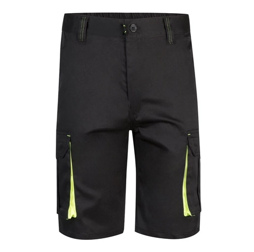 black VL HEMERA. Bermudas elásticas bicolor y multibolsillos (240 g/m²), en algodón (46%), EME (38%) y poliéster (16%)