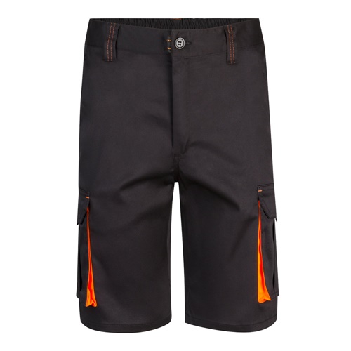 black VL HEMERA. Bermudas elásticas bicolor y multibolsillos (240 g/m²), en algodón (46%), EME (38%) y poliéster (16%)