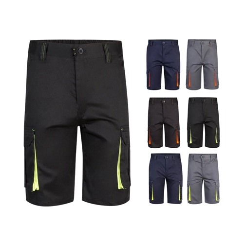 VL HEMERA. Bermudas elásticas bicolor y multibolsillos (240 g/m²), en algodón (46%), EME (38%) y poliéster (16%)