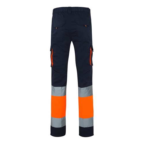 azul marino VL ZEUS LARGE. Pantalón elástico multibolsillos bicolor (240 g/m²), en algodón (46 %), EME (38 %) y poliéster (16 %)