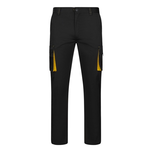 black VL FIDES. Pantalón elástico bicolor multibolsillos (240g/m²), en algodón (46%), EME (38%) y poliéster (16%)