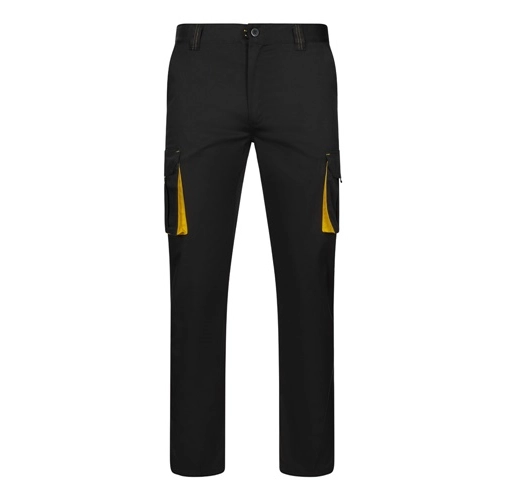 black VL FIDES. Pantalón elástico bicolor multibolsillos (240g/m²), en algodón (46%), EME (38%) y poliéster (16%)