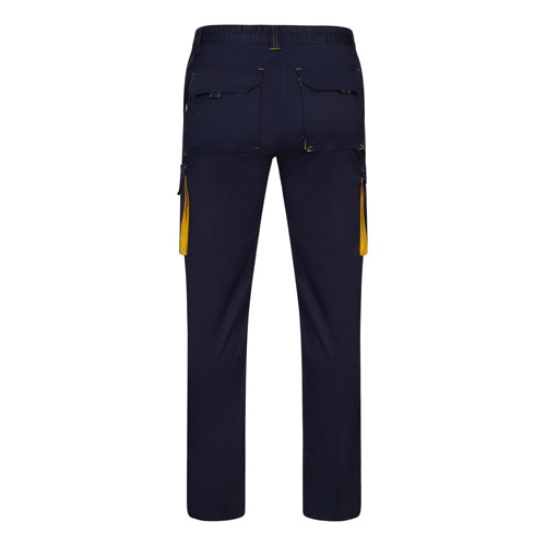 azul marino VL FIDES. Pantalón elástico bicolor multibolsillos (240g/m²), en algodón (46%), EME (38%) y poliéster (16%)
