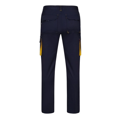 azul marino VL FIDES. Pantalón elástico bicolor multibolsillos (240g/m²), en algodón (46%), EME (38%) y poliéster (16%)