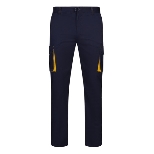 azul marino VL FIDES. Pantalón elástico bicolor multibolsillos (240g/m²), en algodón (46%), EME (38%) y poliéster (16%)