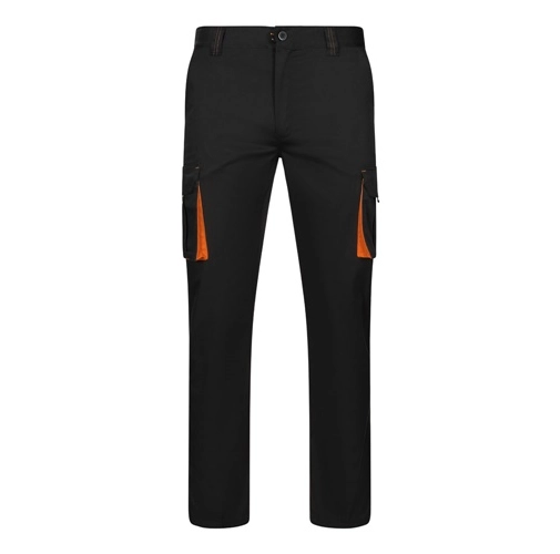 black VL FIDES. Pantalón elástico bicolor multibolsillos (240g/m²), en algodón (46%), EME (38%) y poliéster (16%)