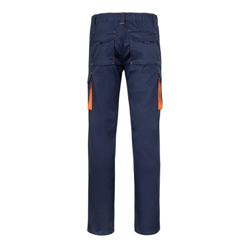 azul marino VL FIDES. Pantalón elástico bicolor multibolsillos (240g/m²), en algodón (46%), EME (38%) y poliéster (16%)