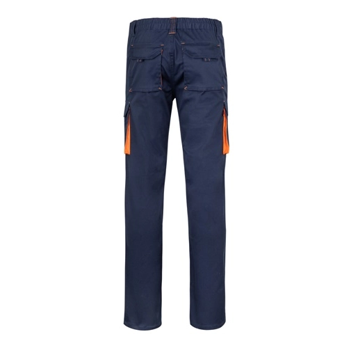 azul marino VL FIDES. Pantalón elástico bicolor multibolsillos (240g/m²), en algodón (46%), EME (38%) y poliéster (16%)