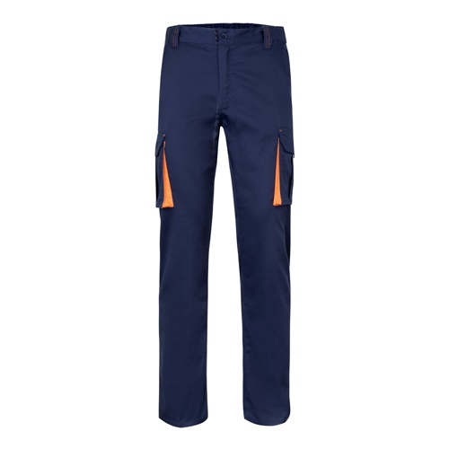 azul marino VL FIDES. Pantalón elástico bicolor multibolsillos (240g/m²), en algodón (46%), EME (38%) y poliéster (16%)