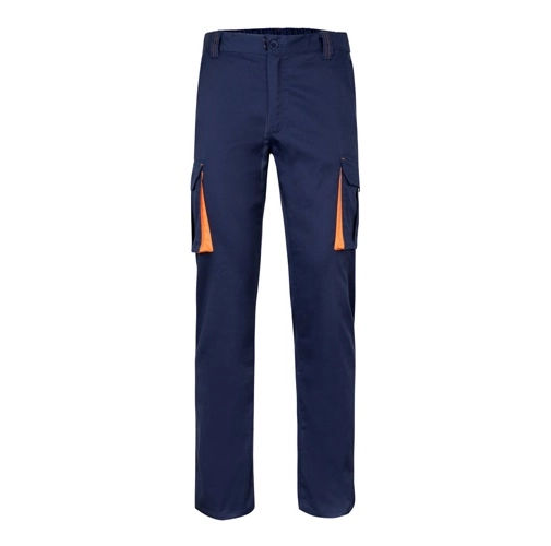 azul marino VL FIDES. Pantalón elástico bicolor multibolsillos (240g/m²), en algodón (46%), EME (38%) y poliéster (16%)