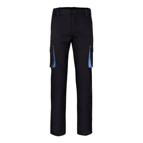 black VL FIDES. Pantalón elástico bicolor multibolsillos (240g/m²), en algodón (46%), EME (38%) y poliéster (16%)