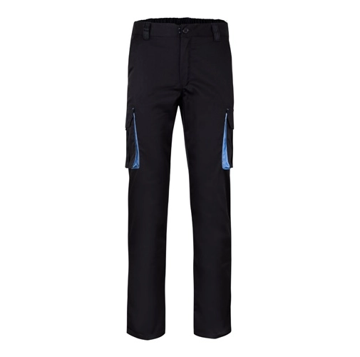 black VL FIDES. Pantalón elástico bicolor multibolsillos (240g/m²), en algodón (46%), EME (38%) y poliéster (16%)