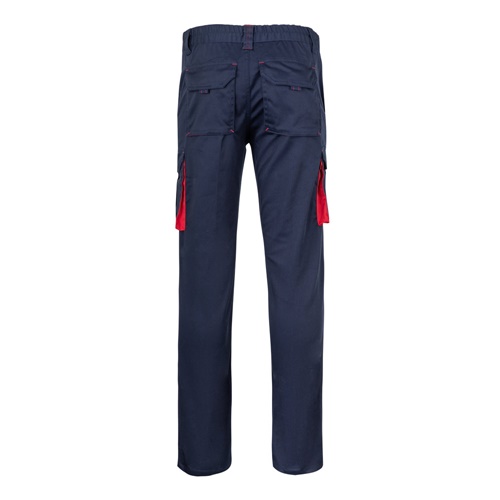 azul marino VL FIDES. Pantalón elástico bicolor multibolsillos (240g/m²), en algodón (46%), EME (38%) y poliéster (16%)