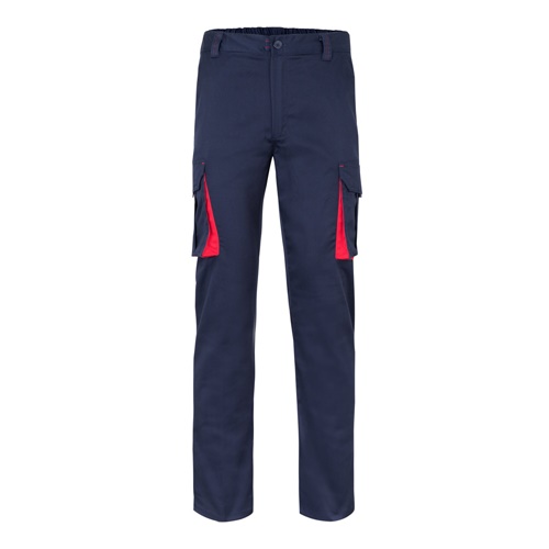 azul marino VL FIDES. Pantalón elástico bicolor multibolsillos (240g/m²), en algodón (46%), EME (38%) y poliéster (16%)