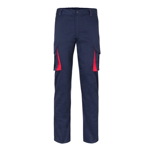 azul marino VL FIDES. Pantalón elástico bicolor multibolsillos (240g/m²), en algodón (46%), EME (38%) y poliéster (16%)