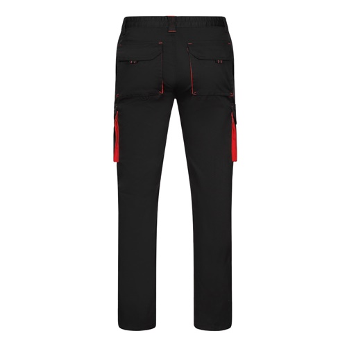 black VL FIDES. Pantalón elástico bicolor multibolsillos (240g/m²), en algodón (46%), EME (38%) y poliéster (16%)