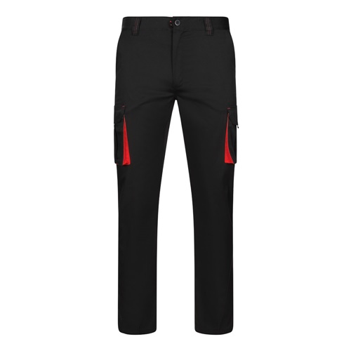 black VL FIDES. Pantalón elástico bicolor multibolsillos (240g/m²), en algodón (46%), EME (38%) y poliéster (16%)