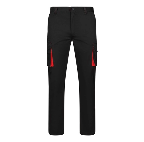 black VL FIDES. Pantalón elástico bicolor multibolsillos (240g/m²), en algodón (46%), EME (38%) y poliéster (16%)