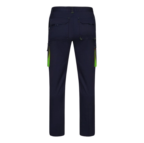 azul marino VL FIDES. Pantalón elástico bicolor multibolsillos (240g/m²), en algodón (46%), EME (38%) y poliéster (16%)