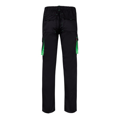black VL FIDES. Pantalón elástico bicolor multibolsillos (240g/m²), en algodón (46%), EME (38%) y poliéster (16%)
